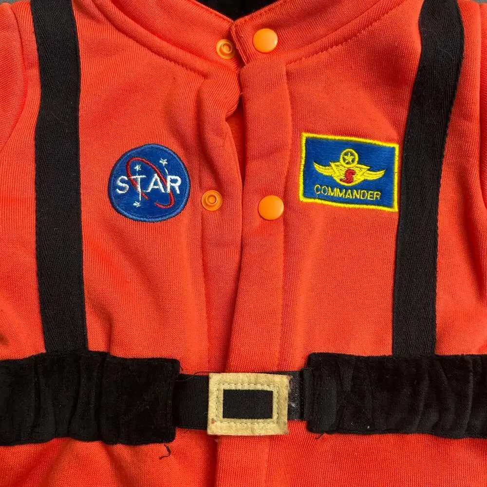 Baby Infant Orange Astronaut Space Suit Fleece Jumpsuit Costume Romper